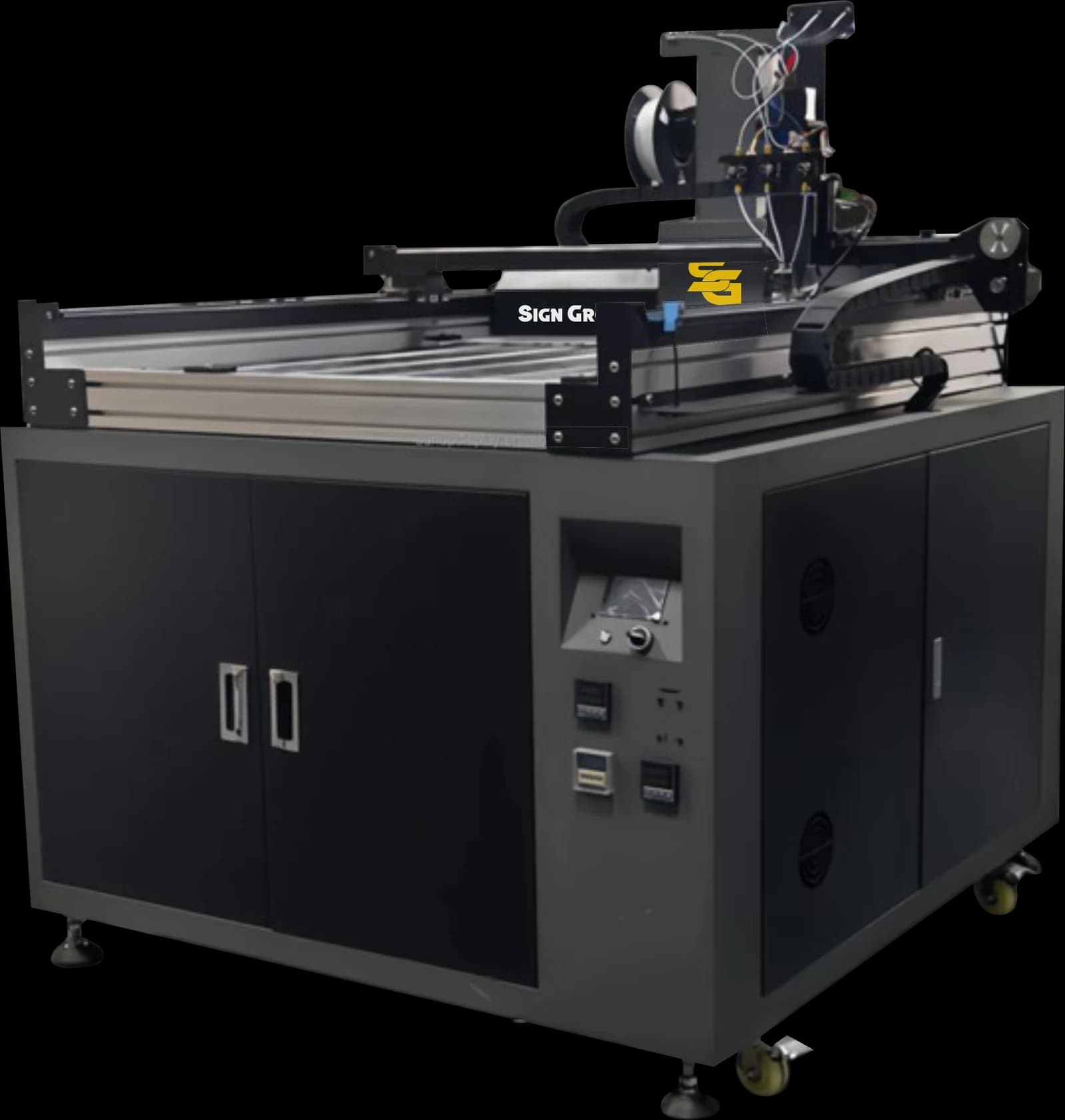SG-S 3D PRO ULTRA: the print frame on a closed cabinet that houses the UV-curing trays