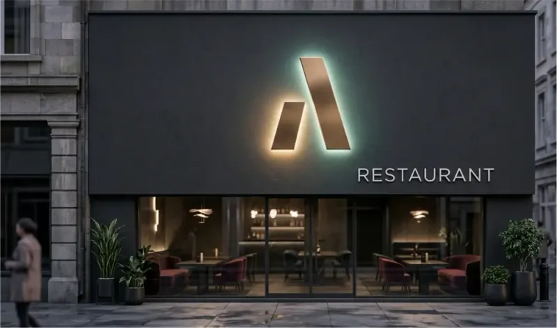 A minimalist fascia with one bold dimensional letter, illustrating confident, typography-led design